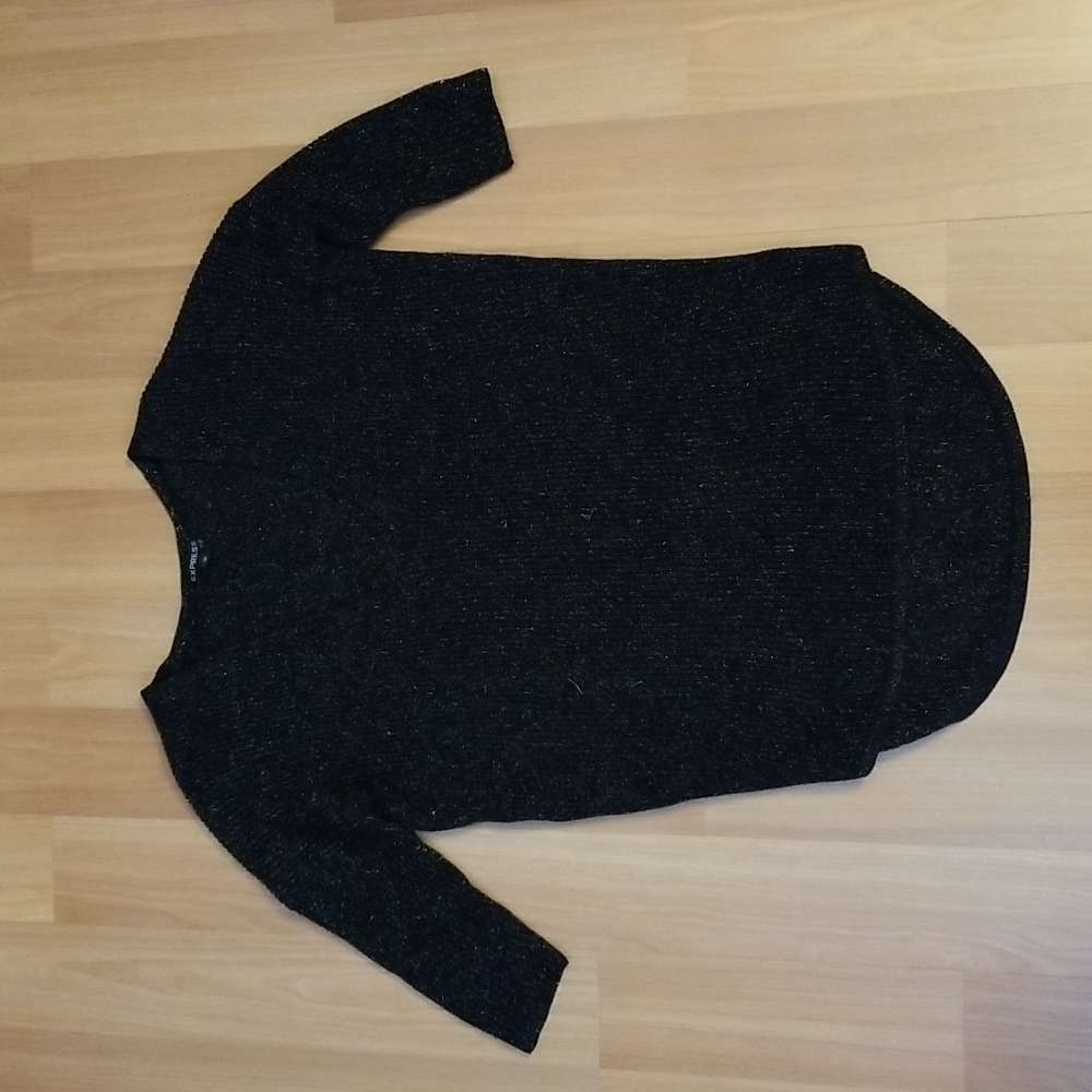 Express V Neck Short Sleeve Black Sweater Size XS